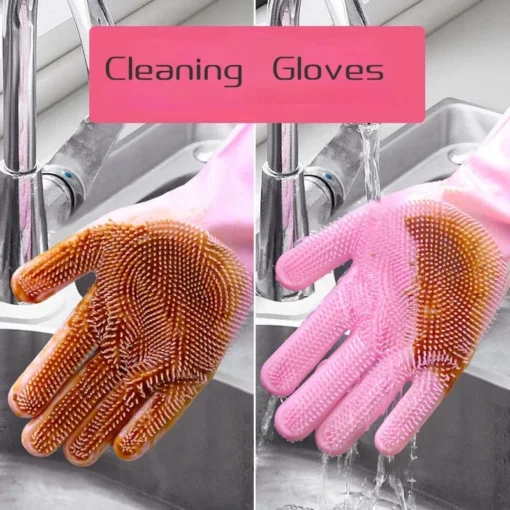 Dishwashing Cleaning Gloves Magic Silicone Rubber Dish Washing Gloves for Household Sponge Scrubber Kitchen Cleaning Tools 2