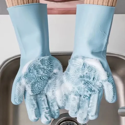 Dishwashing Cleaning Gloves Magic Silicone Rubber Dish Washing Gloves for Household Sponge Scrubber Kitchen Cleaning Tools 4