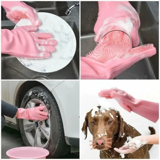 Dishwashing Cleaning Gloves Magic Silicone Rubber Dish Washing Gloves for Household Sponge Scrubber Kitchen Cleaning Tools 5