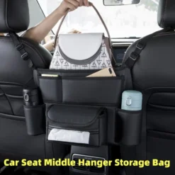 Car Seat Middle Hanger Storage Bag Luxury Auto Handbag Holder Between Seats Tissue Water Cup Pockets Stowing Tidying 3