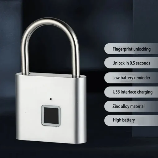 Portable Fingerprint Padlock USB Rechargeable Lithium Battery Waterproof Durable Zinc Alloy Lockbody 6