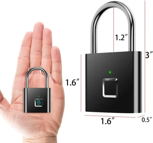 Portable Fingerprint Padlock USB Rechargeable Lithium Battery Waterproof Durable Zinc Alloy Lockbody 5