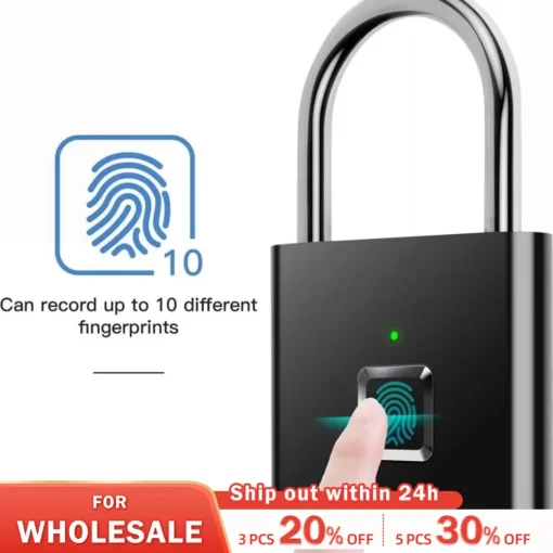 Portable Fingerprint Padlock USB Rechargeable Lithium Battery Waterproof Durable Zinc Alloy Lockbody 1