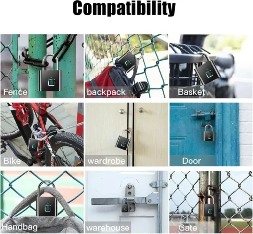 Portable Fingerprint Padlock USB Rechargeable Lithium Battery Waterproof Durable Zinc Alloy Lockbody 3