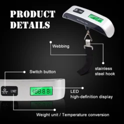 50kg/110lb Portable Digital Luggage Weight Scale LCD Display Pocket Electronic Suitcase Travel Scale Balance Baggage Weight Tool 2