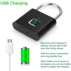 Portable Fingerprint Padlock USB Rechargeable Lithium Battery Waterproof Durable Zinc Alloy Lockbody 4