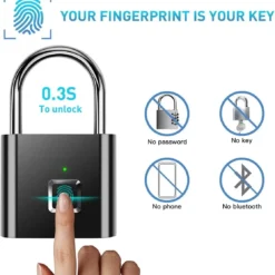 Portable Fingerprint Padlock USB Rechargeable Lithium Battery Waterproof Durable Zinc Alloy Lockbody 2