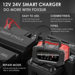 20A/10A Car Motorcycle Battery Charger 12V/24V Smart Charger Lithium AGM GEL Lead-Acid LiFePO4 Battery Chargers 3