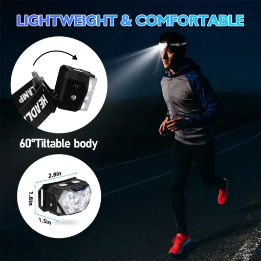 9 Led Strong Light Headlamp USB Rechageable Motion Sensor Headlight Portable Fishing Camping Outdoor Head Lamp Work Flashlight 5