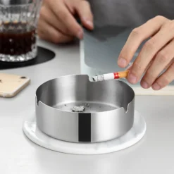Creative Ashtrays With Lid Walnut Wood Desktop Ashtray Stainless Steel Windproof Ash Tray for Smoking Office Home Decoration 5