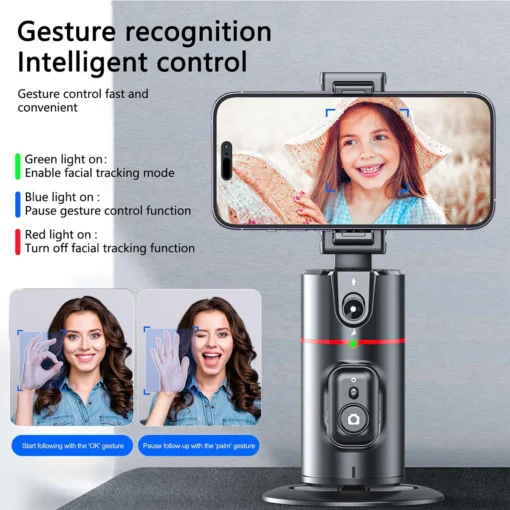 360 Degree Rotation Auto Face Tracking Phone Holder Stand Foldable Gesture Operation for Mobile Smartphone Vlog Live Streaming 2