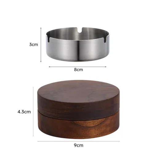 Creative Ashtrays With Lid Walnut Wood Desktop Ashtray Stainless Steel Windproof Ash Tray for Smoking Office Home Decoration 6